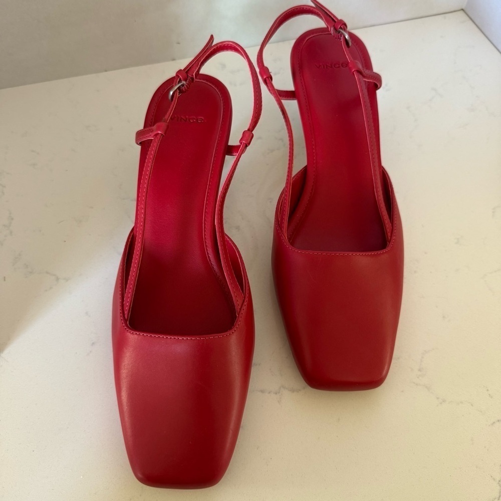 Vince Belissa Slingback Heels Red Leather | Women’s Size 6 | New Without Box